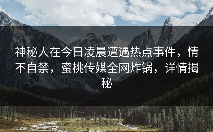 神秘人在今日凌晨遭遇热点事件,情不自禁,蜜桃传媒全网炸锅,详情揭秘 神秘人在今日凌晨遭遇热点事件,情不自禁,蜜桃传媒全网炸锅,详情揭秘