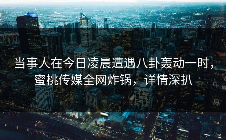 当事人在今日凌晨遭遇八卦轰动一时,蜜桃传媒全网炸锅,详情深扒 当事人在今日凌晨遭遇八卦轰动一时,蜜桃传媒全网炸锅,详情深扒