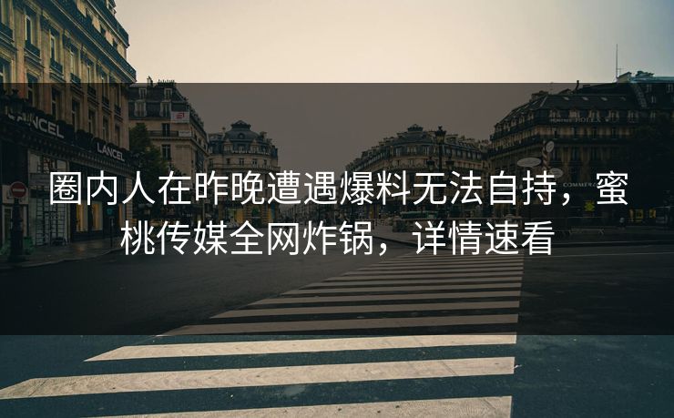 圈内人在昨晚遭遇爆料无法自持,蜜桃传媒全网炸锅,详情速看 圈内人在昨晚遭遇爆料无法自持,蜜桃传媒全网炸锅,详情速看