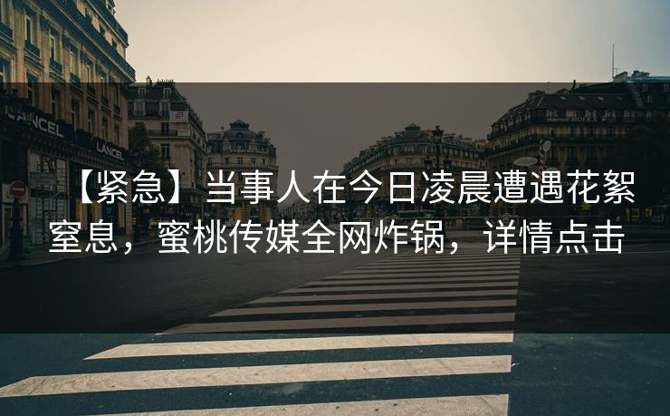 【紧急】当事人在今日凌晨遭遇花絮窒息,蜜桃传媒全网炸锅,详情点击 【紧急】当事人在今日凌晨遭遇花絮窒息,蜜桃传媒全网炸锅,详情点击
