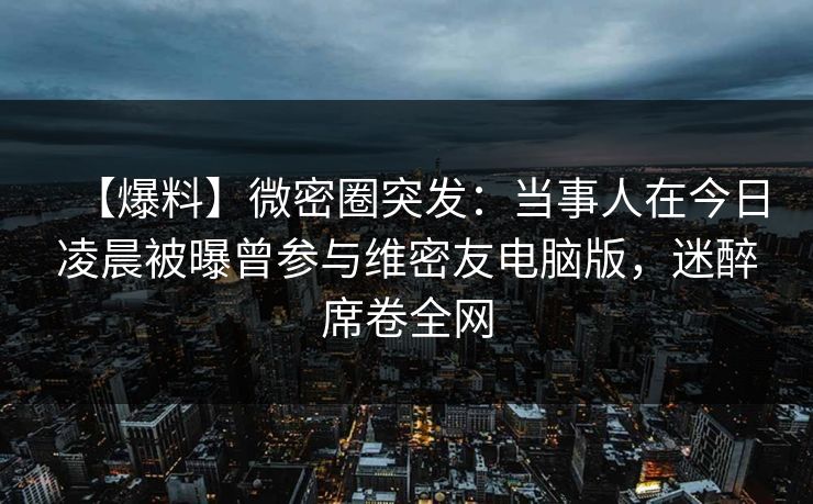 【爆料】微密圈突发：当事人在今日凌晨被曝曾参与维密友电脑版，迷醉席卷全网